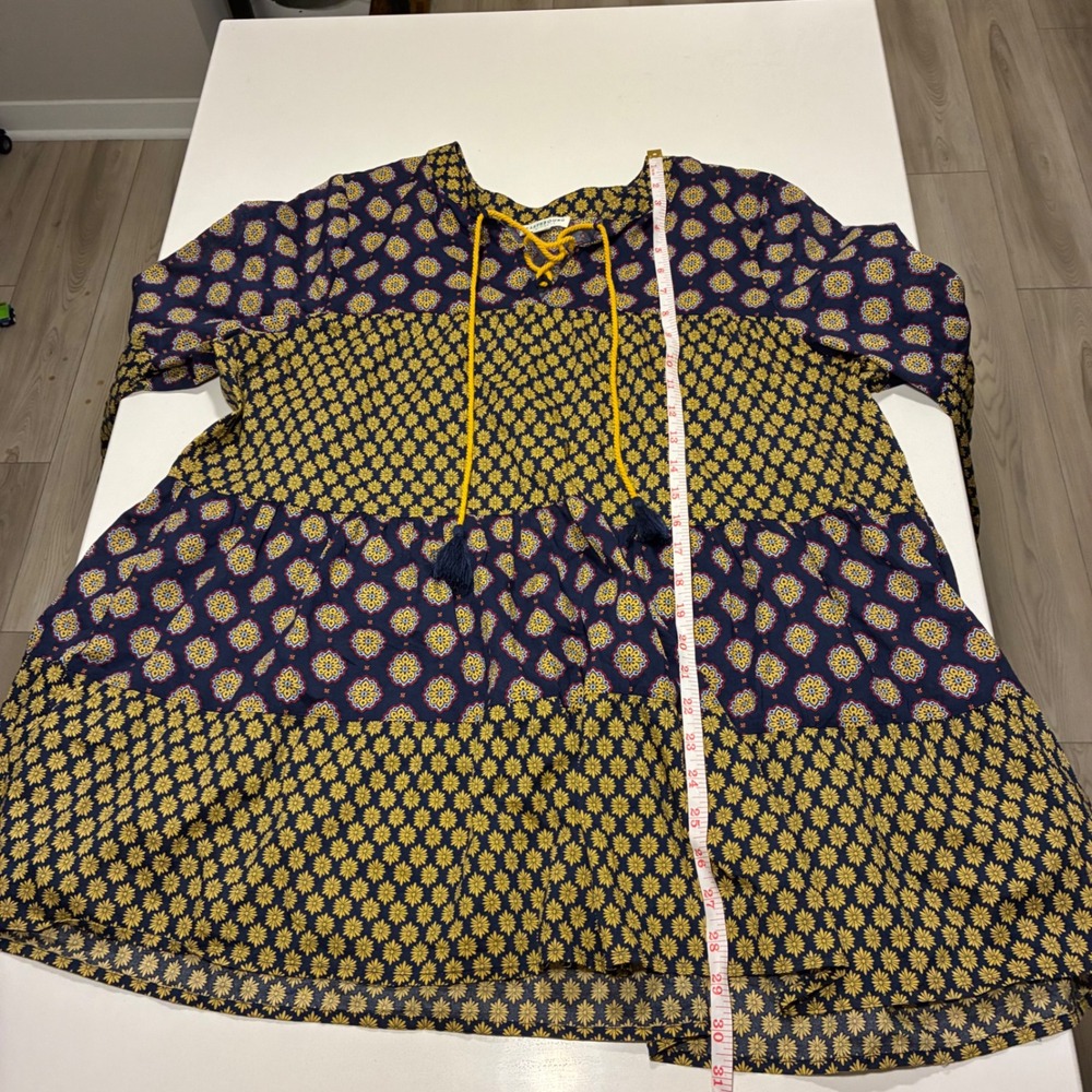 Earthbound Trading Co. Blue Yellow Floral Tunic Top Women's Size L‎ - Picture 5 of 7
